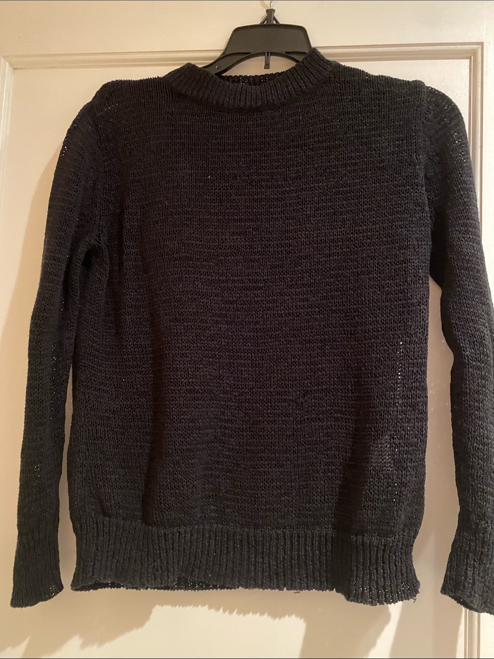 ENZA COSTA Linen Open Knit Crew Neck Small Black Top 18"W x 20"L